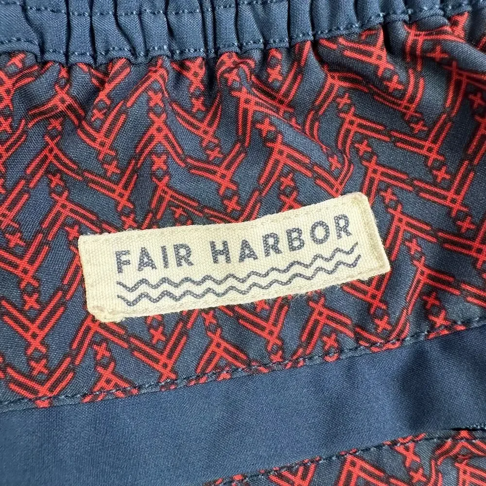 Fair Harbor Shorts Mens XXL Blue Red Anchor Trunk Athletic Swim Pool Beach Lined